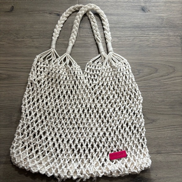 Lancôme Ecru Crochet Bag With Cord WHITE - Picture 1 of 3